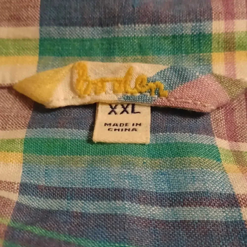 Boden Men's Linen Pastel Color Long Sleeve Plaid Shirt. Size XXL. - Picture 7 of 9